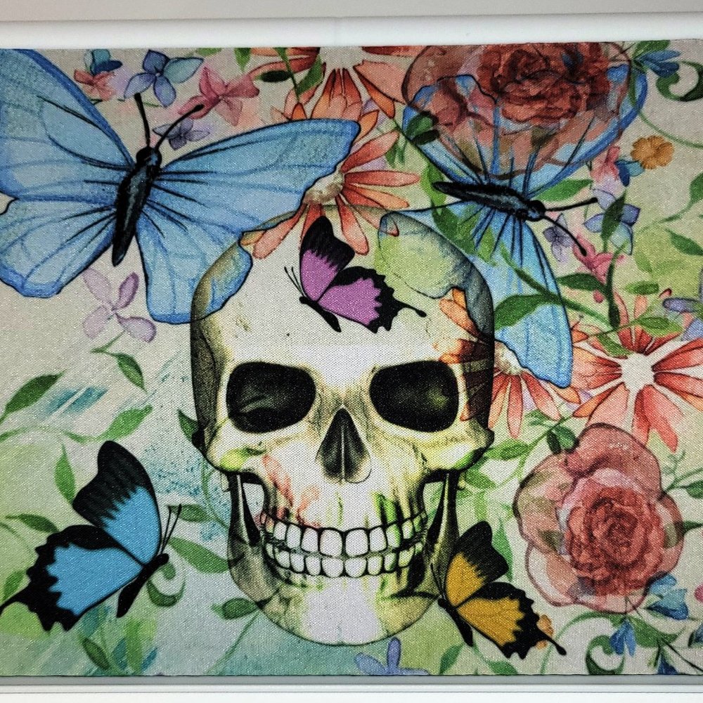 Skull With Butterflies Rectangular Mouse Pad 9.5 x 8 x 0.12 Inches